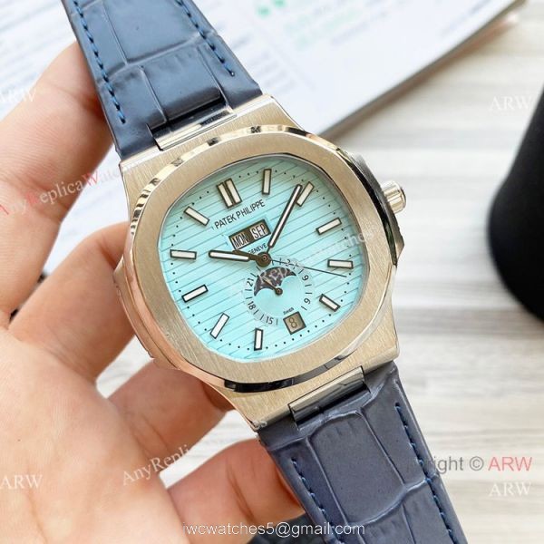 New Clone Patek Philippe Nautilus Annual Calendar watch Baby-Blue Face Rose Gold 42mm 2