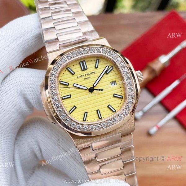 New Patek Philippe Nautilus Lemon Dial Diamond bezel Watches Automatic 2
