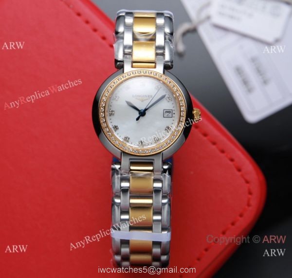 Swiss Quartz Longines PrimaLuna Ladies Watch 2-Tone White MOP Dial 2