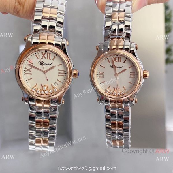 Copy Chopard Happy Sport Coral red 2-Tone Rose Gold Watches 2