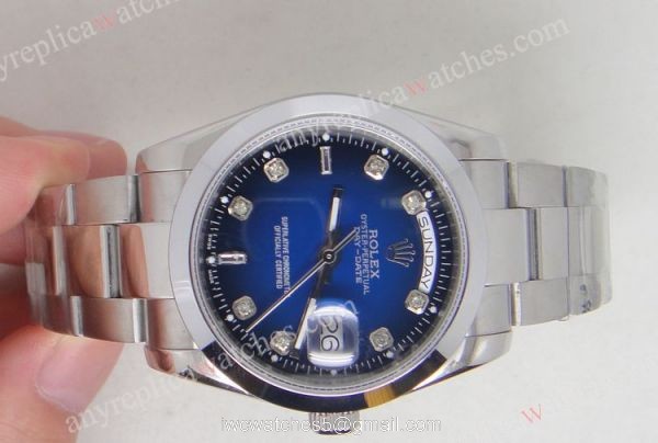 Rolex Day-Date Polished Stainless Steel Blue Dial Mens Replica Watch 3
