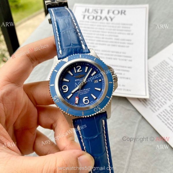 Breitling Superocean II 46mm Watches Blue Dial Blue Rubber Strap 3