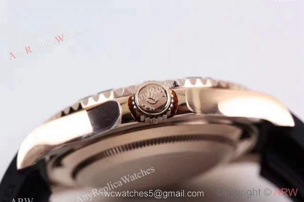 Replica Rolex Yachtmaster Watch Everose Gold Black Rubber Clone ETA2836 3