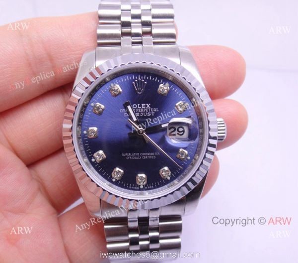 Rolex Datejust Silver Steel Blue Face Diamond Hour Markers Mens Watch 3