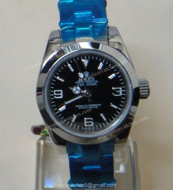 Rolex Explorer Oyster Band Black Face Replica Ladies Watch 3