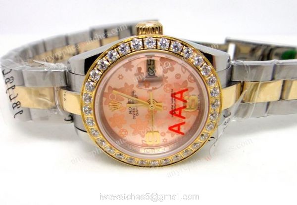 Replica ROLEX Datejust 2-Tone Pink Flower Diamond Ladies Watch 3