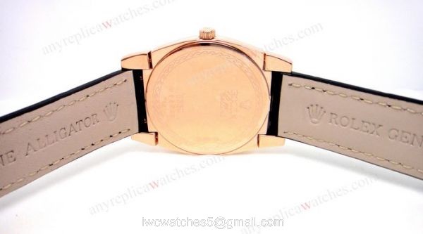 Rolex Cellini Rose Gold Black Diamond Markers Black Leather Japan Grade 3