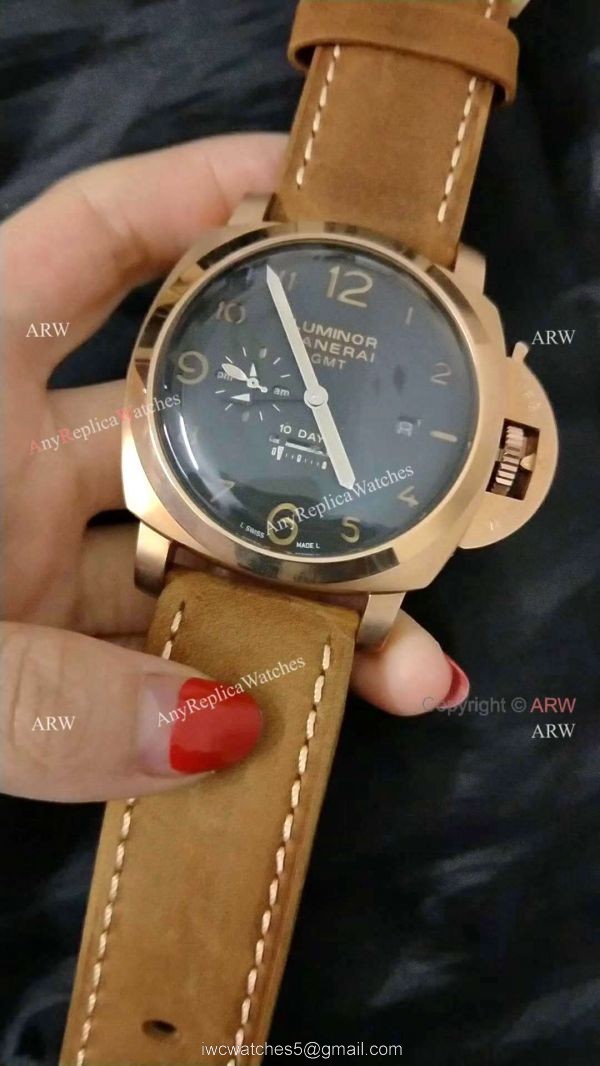 PANERAI LUMINOR 10 DAYS GMT REPLICA WATCH ROSE GOLD BLACK DIAL 3