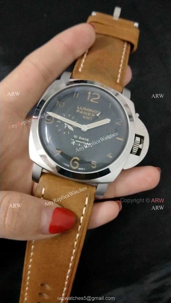 PANERAI LUMINOR 10 DAYS GMT STAINLESS STEEL BLACK DIAL WATCH AAA REPLICA 3