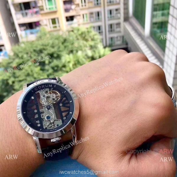 Replica Corum Skeleton Golden Bridge SS White Watch AAA Quality 3
