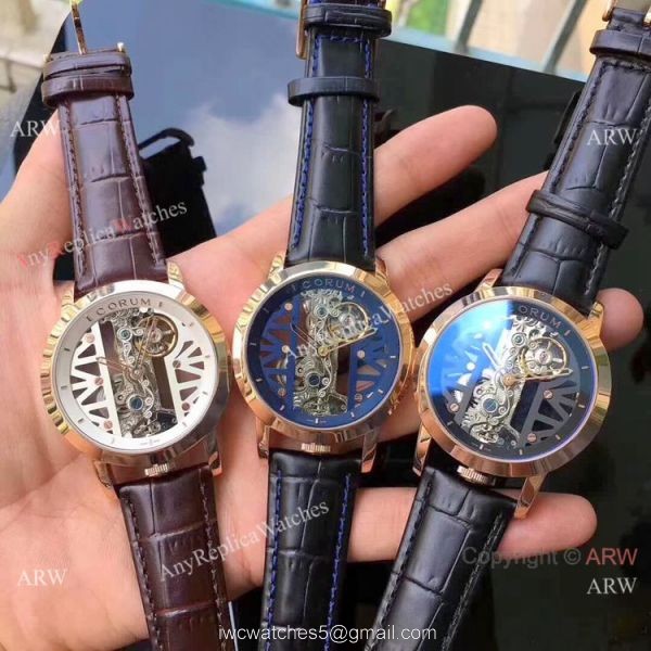 Corum Skeleton Golden Bridge Rose Gold Black Leather Strap Watch 3