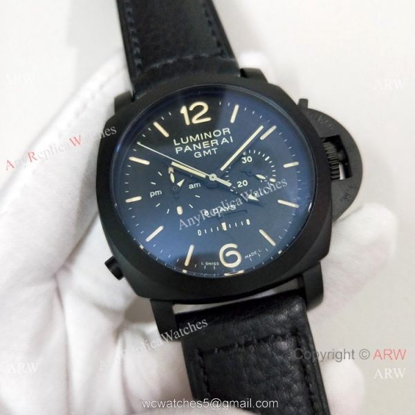 Replica Panerai Luminor GMT PAM 317 Watch Black Case Brown Markers 3