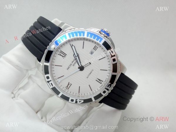 Clone Patek Philippe Geneve SS Black Blue Bezel Watch Automatic Movement 3