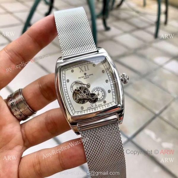 New Fake Patek Philippe Geneve Stainless Steel Black Dial Watch 40mm 3