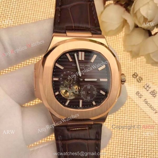 Best Replica Patek Philippe Tourbillon Nautilus Watch Rose Gold Gray Dial 3