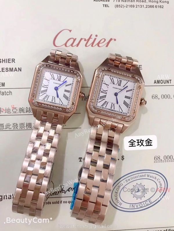 Two Tone Cartier Santos Diamond Replica Watch Lover watch New Replica 3
