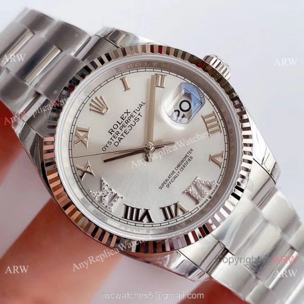 (EW) Replica Rolex Datejust 36mm Watch SS Silver Dial Oyster Band Rolex EW Factory 3