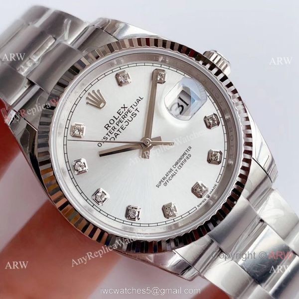 (EW)Rolex EW Factory Datejust 36mm Watch Stainless Steel Silver Diamond Dial 3