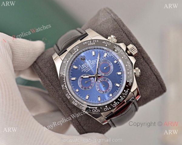 Rolex Daytona Blue Dial Replica watch Black Leather Strap 3