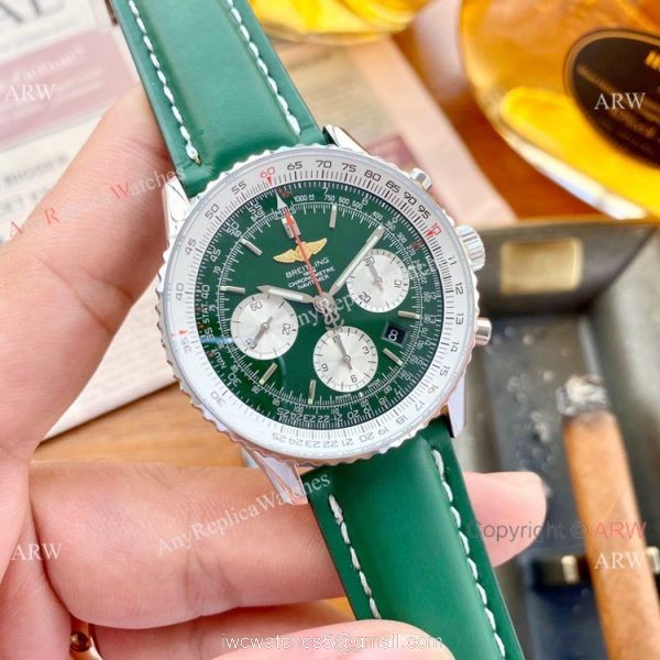 NEW! Swiss Breitling Navitimer Valjoux7750 Watch SS Green Dial 3