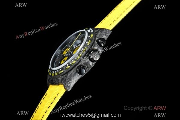 New! TW Factory Rolex Diw Carbon Daytona Swiss 7750 Copy Watch Yellow Fabric Leather Band 3