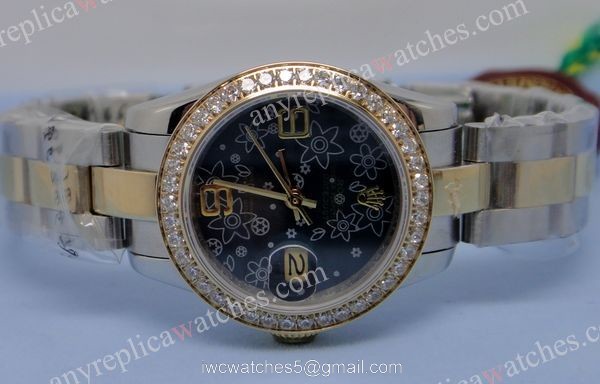 Two Tone Flower Face Diamond Bezel Rolex Replica Watch Datejust Ladies Size 3