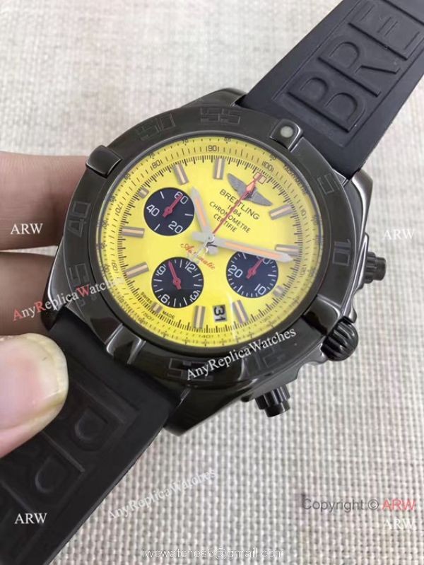 Breitling B01 Chronograph Watch Yellow Face Black Rubber band 3