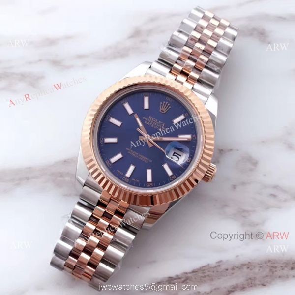 (EW) Blue Dial 2 Tone Rose Gold Rolex Datejust II 41mm ETA3255 Watch 3