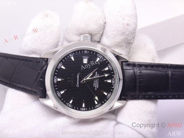 Replica Omega Seamaster Co-Axial Watch Black Dial / Black Leather Strap 3