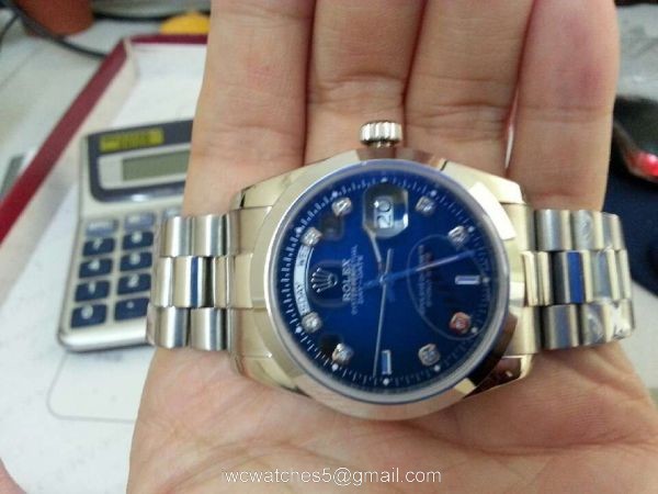 Replica Rolex Presidential Diamond DayDate Watch Polished Stainless Steel Blue Dial 3
