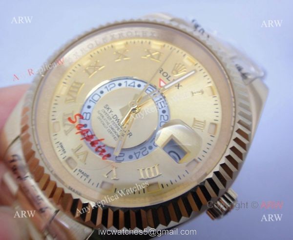Rolex Sky Dweller Gold Replica Watch 42mm w/ Working Time Zone 3