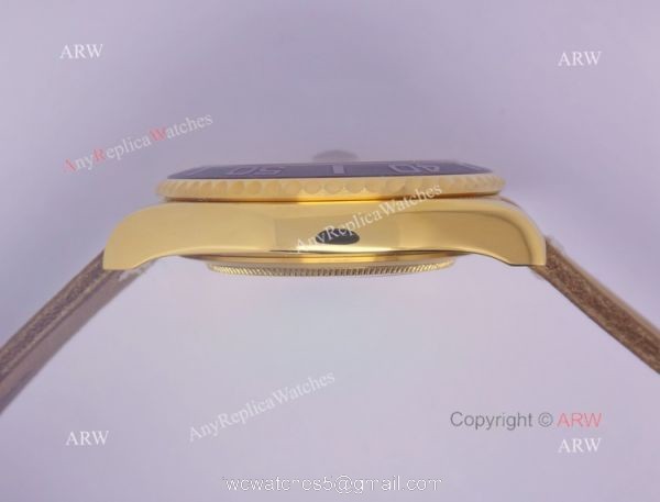 Replica Rolex Yachtmaster Yellow Gold Case Leather Strap Watch 3