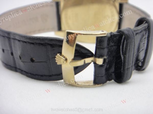 Top Quality Rolex Cellini Watch Gold Face Black Leather 3