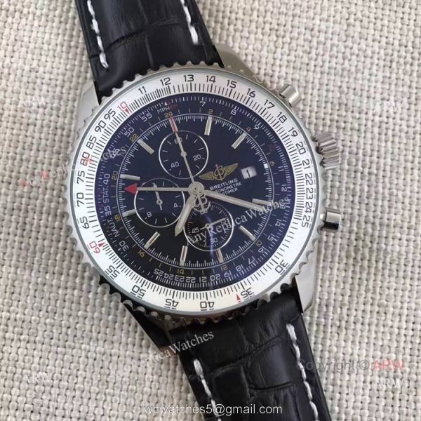 Breitling Navitimer World GMT 46mm Black / Black Leather Stainless Steel Watch 3