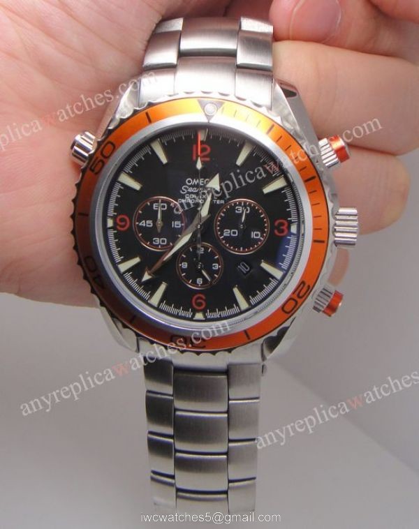 Replica Omega Planet Ocean Seamaster Watch Orange Bezel SS Chronograph Dial 3