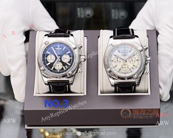 Fake Breitling Chronomat Watches White Dial Black Leather Strap 3