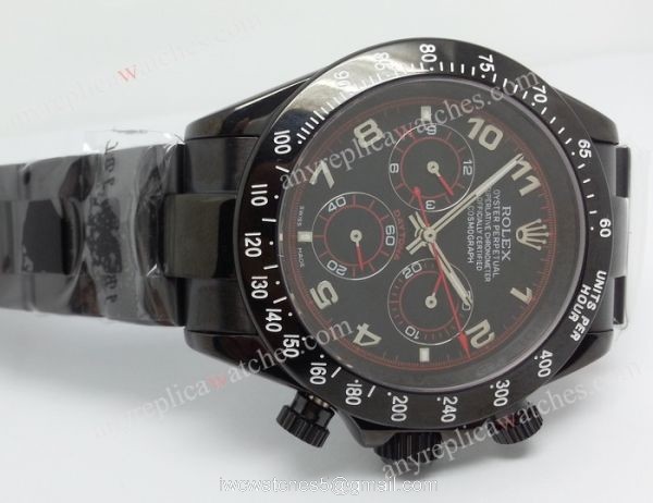 Rolex All Black Daytona Black Face Arabic Markers Red lines 3