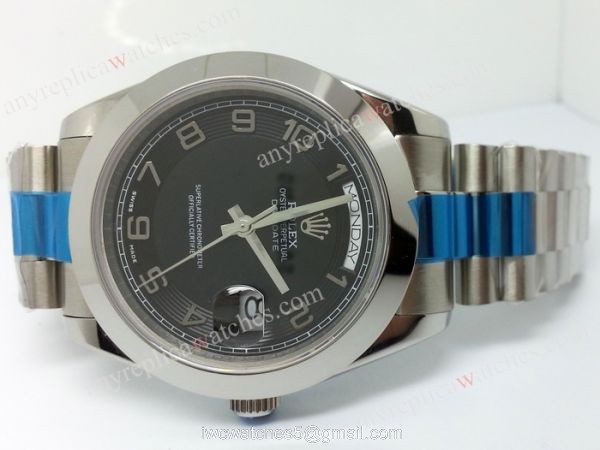 Replica Rolex Day Date II Watch: Stainless Steel 41mm Black Arabic Dial 3