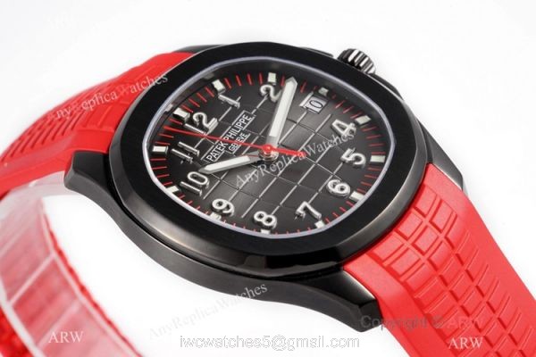Swiss 1:1 Copy Patek Philippe Aquanaut Cal324 Watch Carbon Case Red Rubber Strap 3