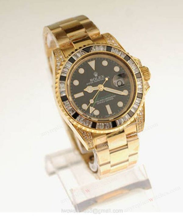 Yellow Gold Rolex GMT Master 2 Rainbow Bezel Watch Black Sapphire Crystal 40mm 3