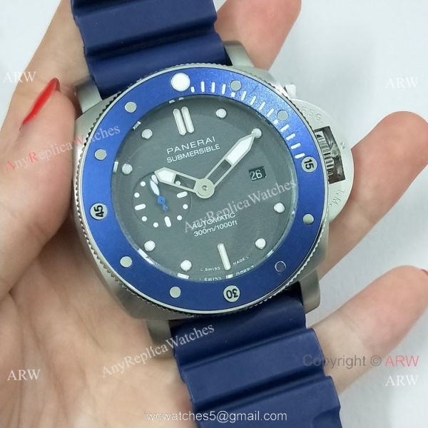 Panerai Submersible Rubber Strap SS Blue Bezel Pam 959 Watch Buy Replica 3