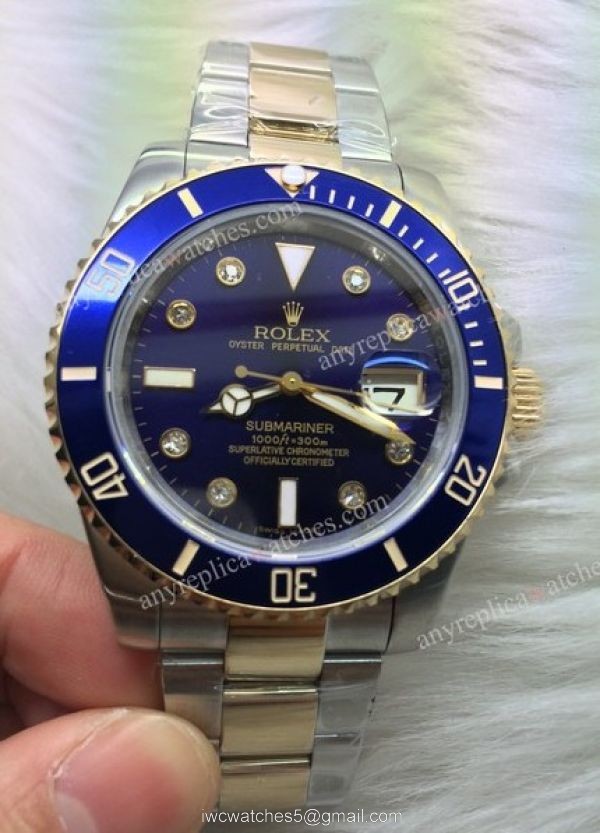 NEW UPGRADED Rolex Submariner Watch 2-Tone Blue Diamond Ceramic Bezel 3