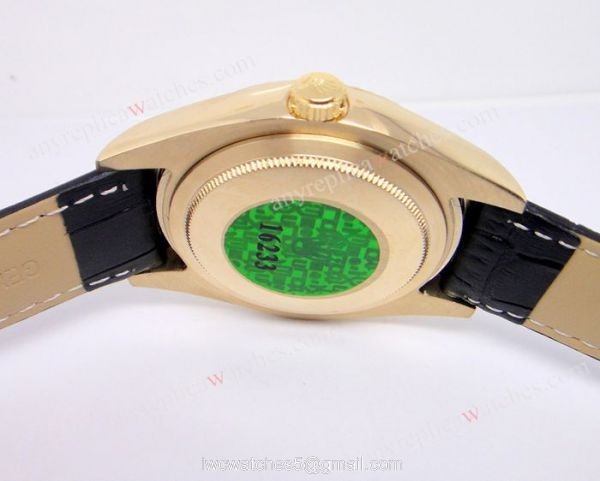 Rolex Day-Date Watch and Black Face Gold Beael Black Leather Strap 3