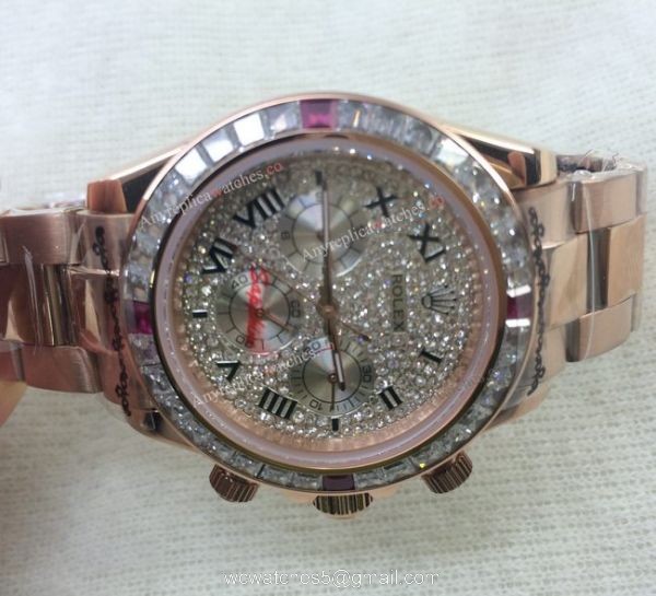 Fake Rolex with Diamond Bezel Daytona Watch 40mm Rose Gold 3