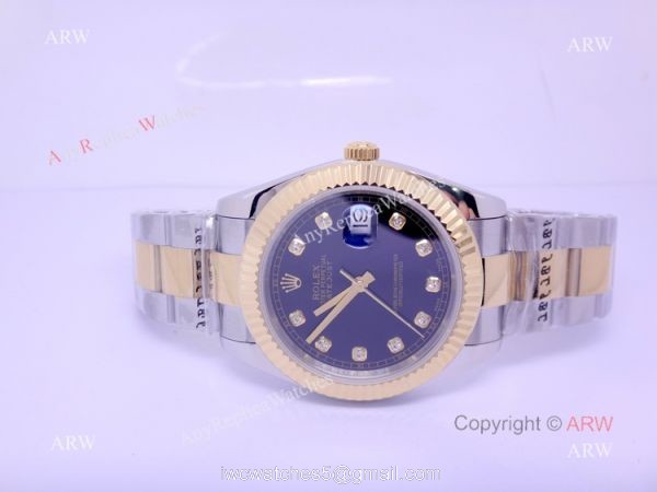 Rolex Datejust Diamond Dial 2-Tone Oyster Black Face Replica Watch 40mm 3