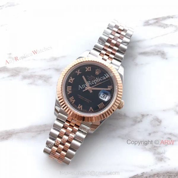 (EW) Replica Rolex Datejust II ETA3255 Watch 2 Tone Rose Gold Rolex Black Roman Dial 3