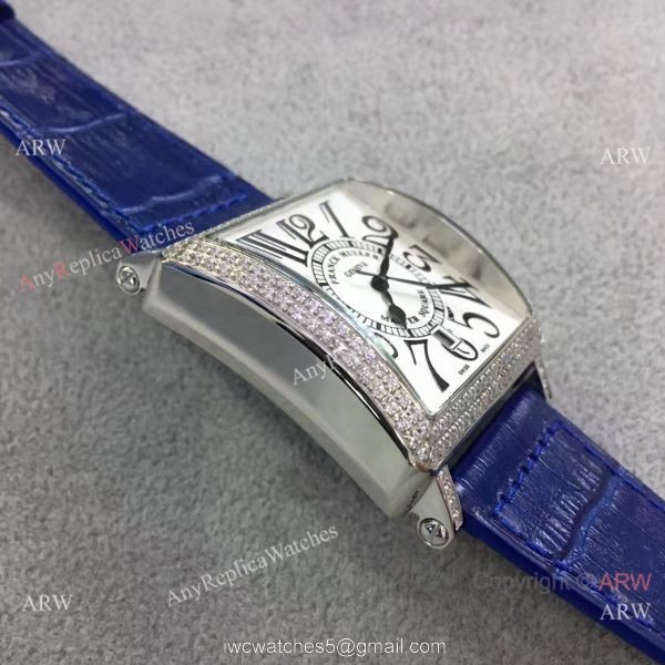 Replica Franck Muller Master Square SS Diamond Bezel Watch Blue Strap 3