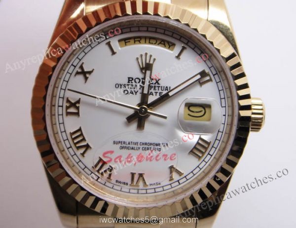 Replica Rolex Day-date Yellow Gold Watch White Face 3