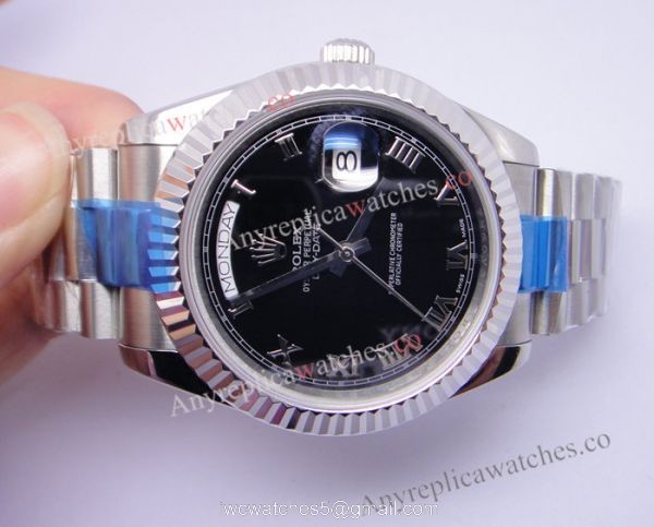BP Factory Rolex Day-date II 41 Watch Replica Stianless Steel Black Roman 3