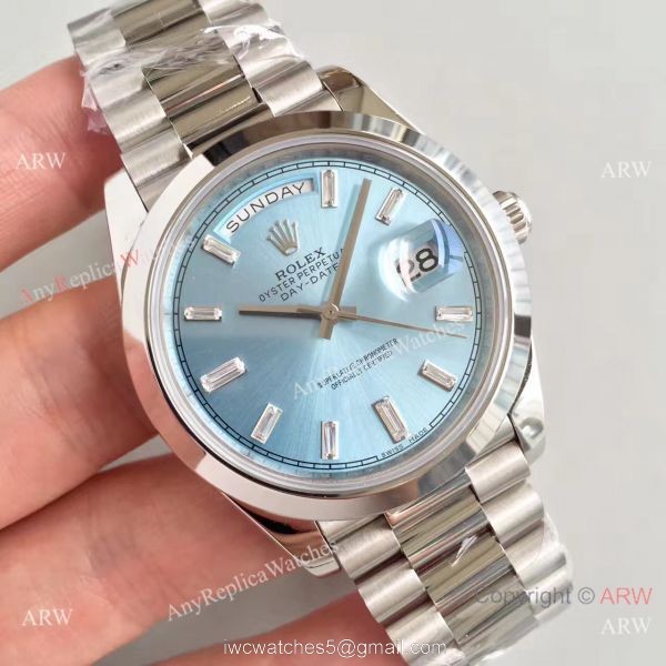 Rolex Day-Date II Light Blue Face Diamond President Band Replica Watch 3
